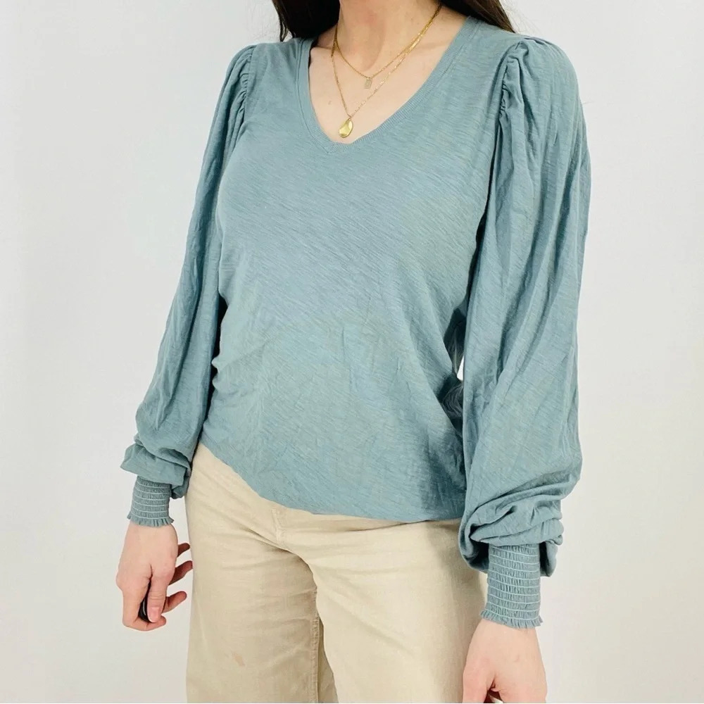 Nation LTD peasant puff shoulder sleeve top longsleeve robin egg blue size M